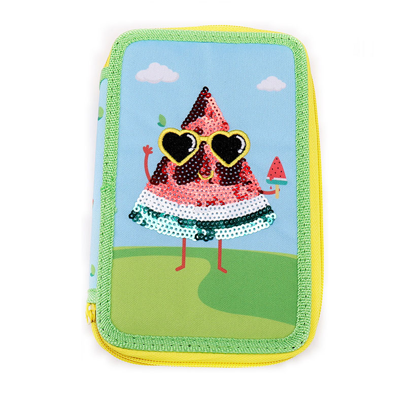 Braid Trim Watermelon Double Zippers Pencil Case bakeng sa Liithuti